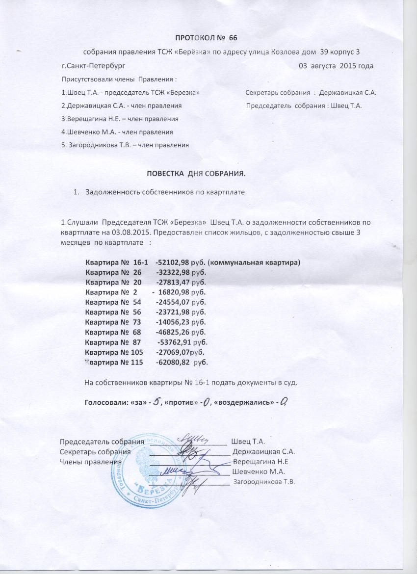 Протокол №66 от 03.08.2015г.
